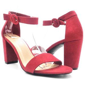 BAMBOO Striking-21s Red Suede Block Heel Sandals